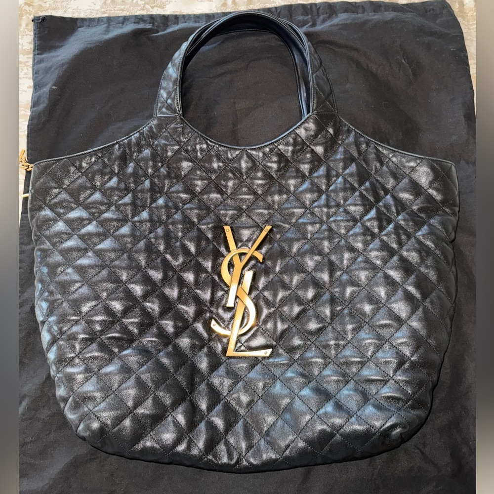 AUTHENTIC SAINT LAURENT YSL ICARE MAXI SHOPPING BAG IN QUILTED LAMBSKIN
